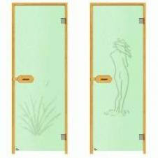 Дверь с рисунком Harvia STG 8x19 коробка - сосна или ольха стекло - Зелёное или Сатин